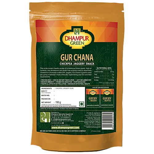 Dhampur Green Gur Chana, 150 g Pouch 