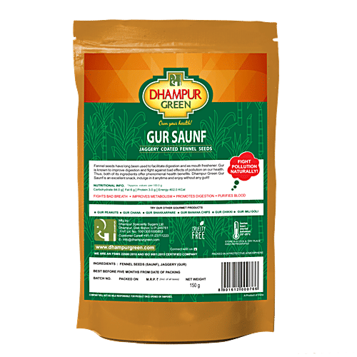 Dhampur Green Gur Saunf/Sompu, 150 g Pouch 