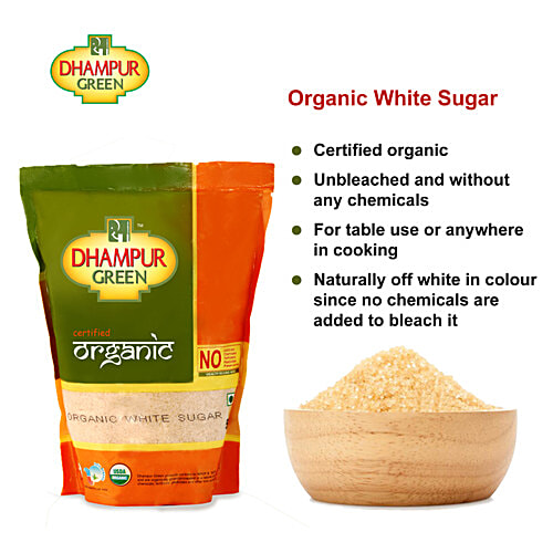 Dhampur Green Organic White Sugar/Sakkare, 500 g Pouch 