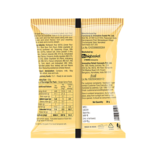 bb Gooddiet Multigrain Chips - Sour Cream 'N' Onion, 30 g  Baked Not Fried