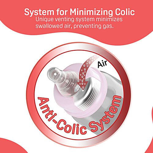 Pigeon Baby Glass Feeding Bottle With 2 L Nipples - 9+ Months, Pink, 240 ml BPA Free