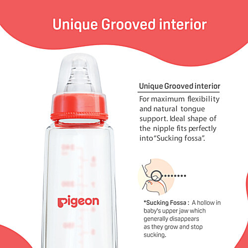 Pigeon Baby Glass Feeding Bottle - 9+ Months, Nipple L, Red, 240 ml BPA Free