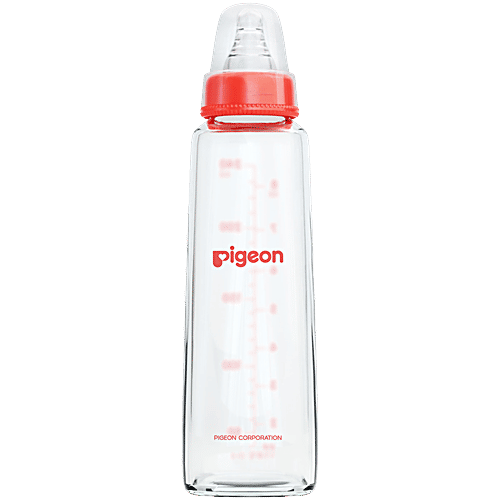 Pigeon Baby Glass Feeding Bottle - 9+ Months, Nipple L, Red, 240 ml BPA Free
