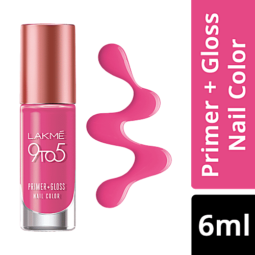 Lakme 9 to 5 Primer + Gloss Nail Color, 6 ml Pink Pace 