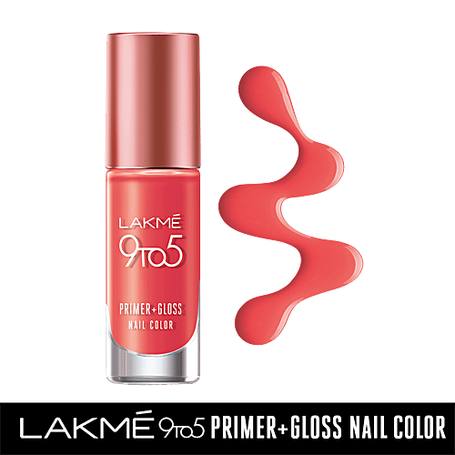 Lakme 9 to 5 Primer + Gloss Nail Color, 6 ml Orange Coat 