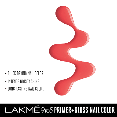 Lakme 9 to 5 Primer + Gloss Nail Color, 6 ml Orange Coat 