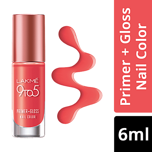 Lakme 9 to 5 Primer + Gloss Nail Color, 6 ml Orange Coat 