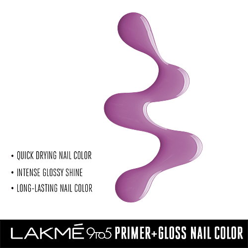 Lakme 9 to 5 Primer + Gloss Nail Color, 6 ml Lilac Link 