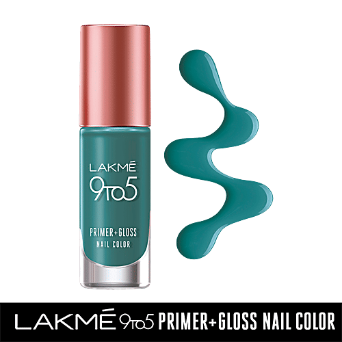Lakme 9 to 5 Primer + Gloss Nail Color, 6 ml Teal Deal 