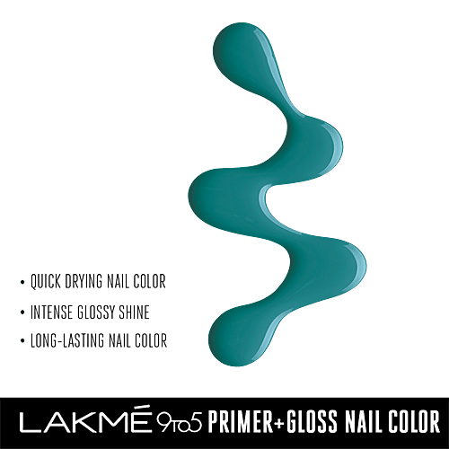 Lakme 9 to 5 Primer + Gloss Nail Color, 6 ml Teal Deal 