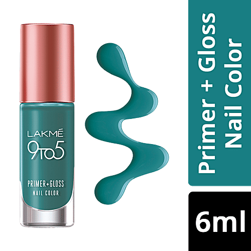 Lakme 9 to 5 Primer + Gloss Nail Color, 6 ml Teal Deal 