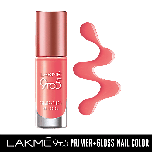Lakme 9 to 5 Primer + Gloss Nail Color, 6 ml Salmon Strike 