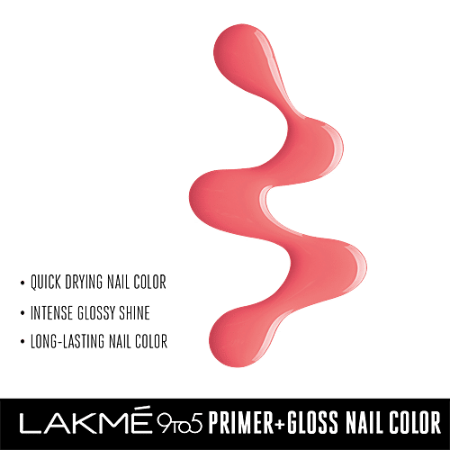Lakme 9 to 5 Primer + Gloss Nail Color, 6 ml Salmon Strike 