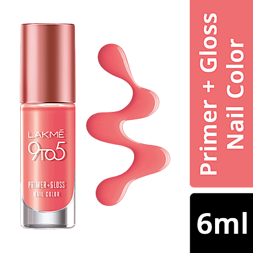 Lakme 9 to 5 Primer + Gloss Nail Color, 6 ml Salmon Strike 