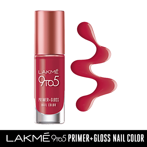 Lakme 9 to 5 Primer + Gloss Nail Colour, 6 ml Ruby Rush Quick Drying & Long Lasting