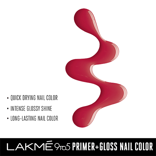 Lakme 9 to 5 Primer + Gloss Nail Colour, 6 ml Ruby Rush Quick Drying & Long Lasting