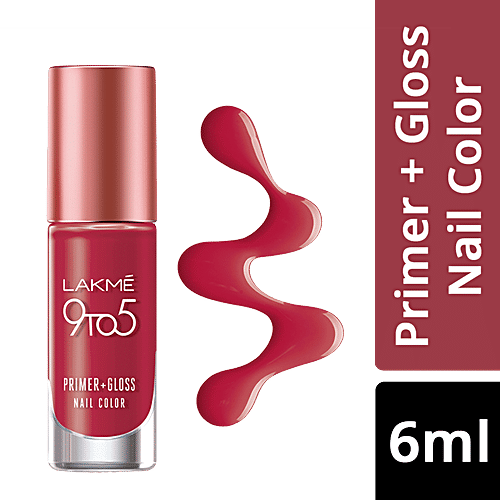 Lakme 9 to 5 Primer + Gloss Nail Colour, 6 ml Ruby Rush Quick Drying & Long Lasting