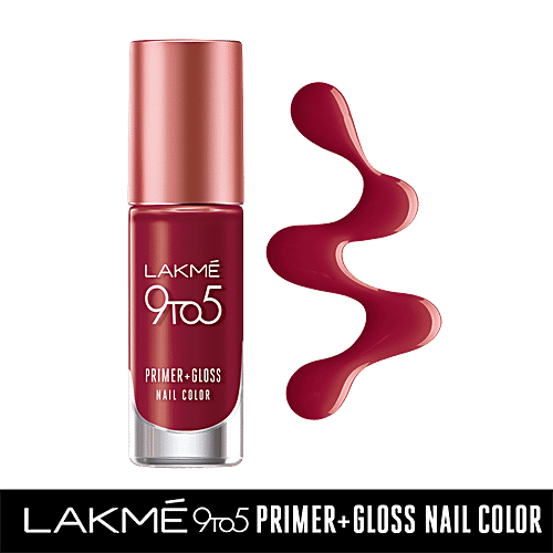 Lakme 9 to 5 Primer + Gloss Nail Color, 6 ml Red Alert 