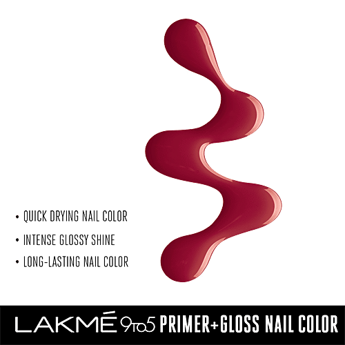 Lakme 9 to 5 Primer + Gloss Nail Color, 6 ml Red Alert 