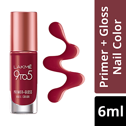 Lakme 9 to 5 Primer + Gloss Nail Color, 6 ml Red Alert 