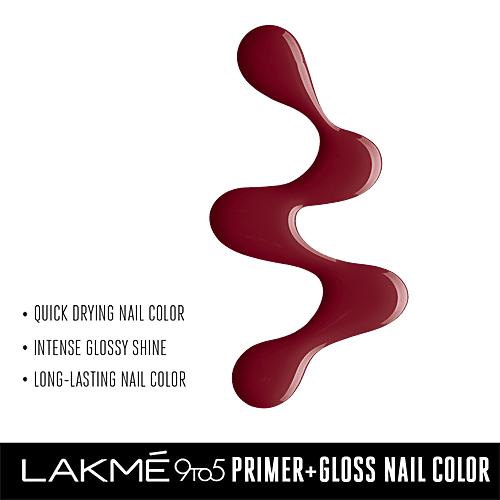 Lakme 9 to 5 Primer + Gloss Nail Color, 6 ml Mulberry Bush 
