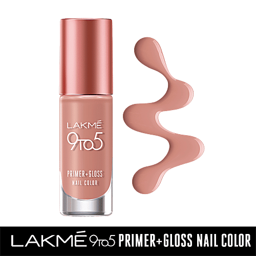 Lakme 9 to 5 Primer + Gloss Nail Color, 6 ml Nude Flush Quick Drying & Long Lasting