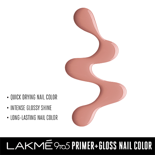Lakme 9 to 5 Primer + Gloss Nail Color, 6 ml Nude Flush Quick Drying & Long Lasting