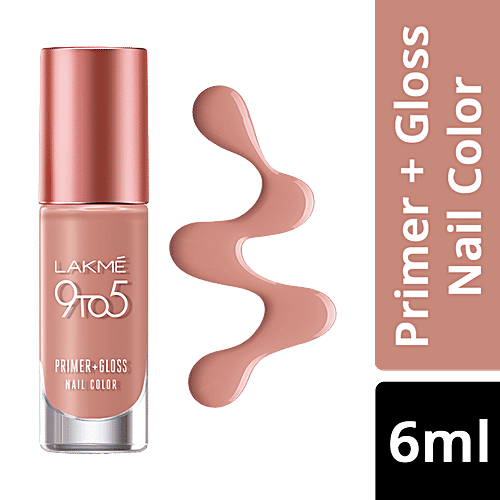 Lakme 9 to 5 Primer + Gloss Nail Color, 6 ml Nude Flush Quick Drying & Long Lasting