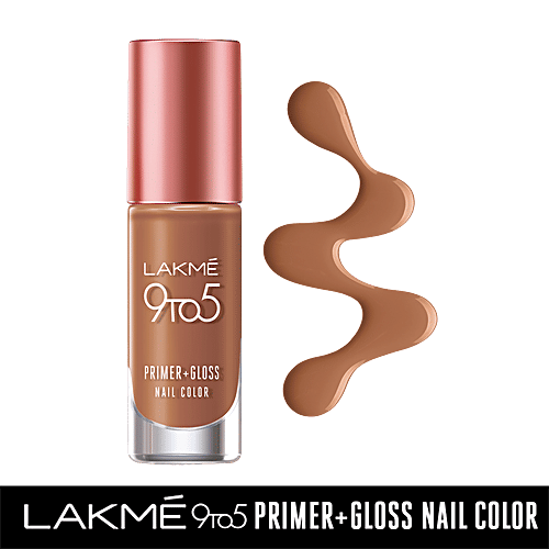 Lakme 9 to 5 Primer + Gloss Nail Color, 6 ml Caramel Case 