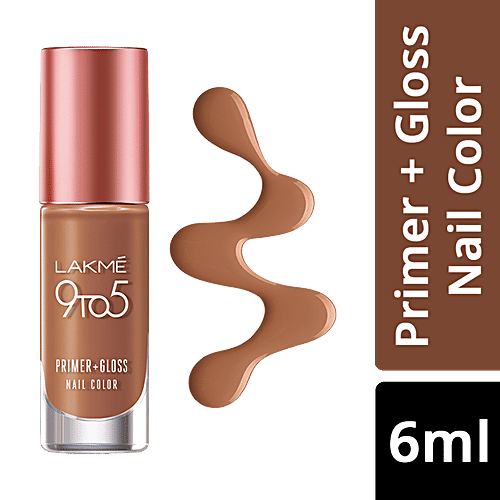 Lakme 9 to 5 Primer + Gloss Nail Color, 6 ml Caramel Case 