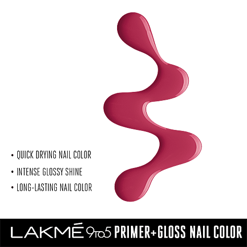Lakme 9 to 5 Primer + Gloss Nail Color, 6 ml Berry Business Quick Drying & Long Lasting