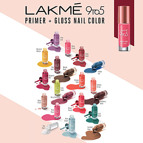 Lakme 9 to 5 Primer + Gloss Nail Color, 6 ml Berry Business Quick Drying & Long Lasting