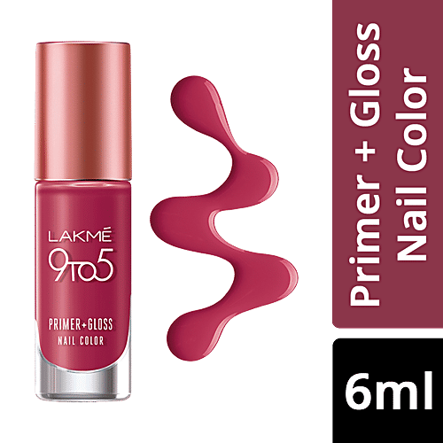 Lakme 9 to 5 Primer + Gloss Nail Color, 6 ml Berry Business Quick Drying & Long Lasting
