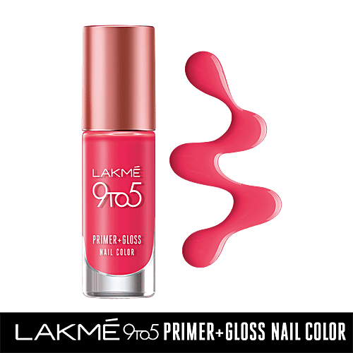 Lakme 9 to 5 Primer + Gloss Nail Color, 6 ml Blush Punch 