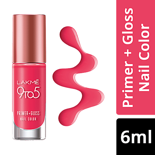 Lakme 9 to 5 Primer + Gloss Nail Color, 6 ml Blush Punch 