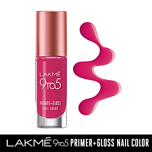 Lakme 9 to 5 Primer + Gloss Nail Color, 6 ml Magenta Mix 