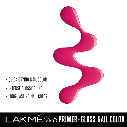 Lakme 9 to 5 Primer + Gloss Nail Color, 6 ml Magenta Mix 