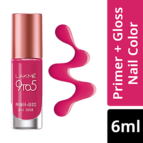 Lakme 9 to 5 Primer + Gloss Nail Color, 6 ml Magenta Mix 