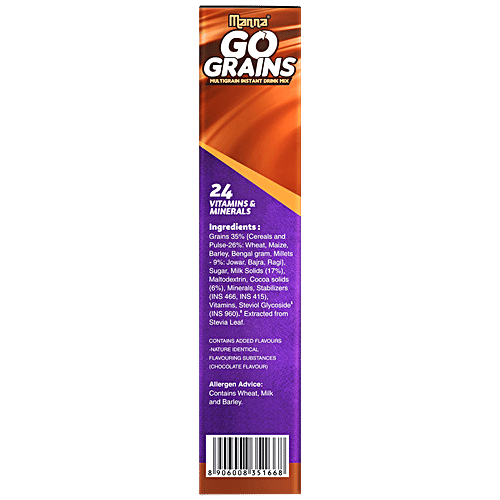 Manna Go Grains Multigrain Instant Drink Mix - For Growth & Immunity, Chocolate Flavour, 400 g Rich in Protein & Calcium