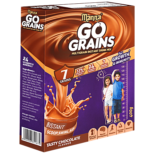 Manna Go Grains Multigrain Instant Drink Mix - For Growth & Immunity, Chocolate Flavour, 400 g Rich in Protein & Calcium