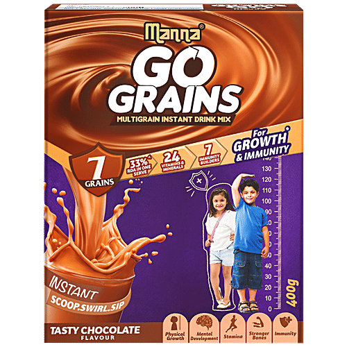 Manna Go Grains Multigrain Instant Drink Mix - For Growth & Immunity, Chocolate Flavour, 400 g Rich in Protein & Calcium