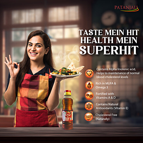 Patanjali Fortified Mustard Oil, 200 ml Bottle Fortified with Vitamins A & D