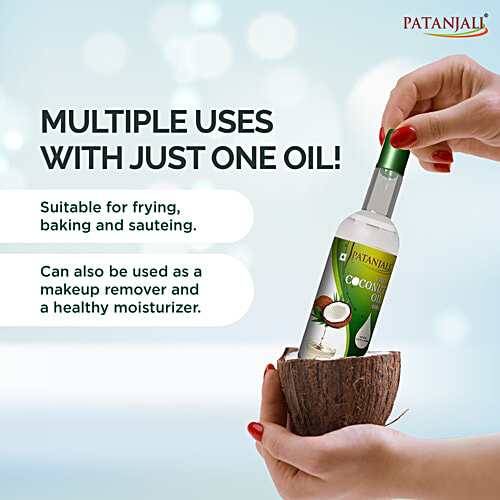 Patanjali Virgin Coconut Oil, 250 ml Bottle Edible Oil for Cooking, Zero Cholesterol, Zero Trans Fatty Acids