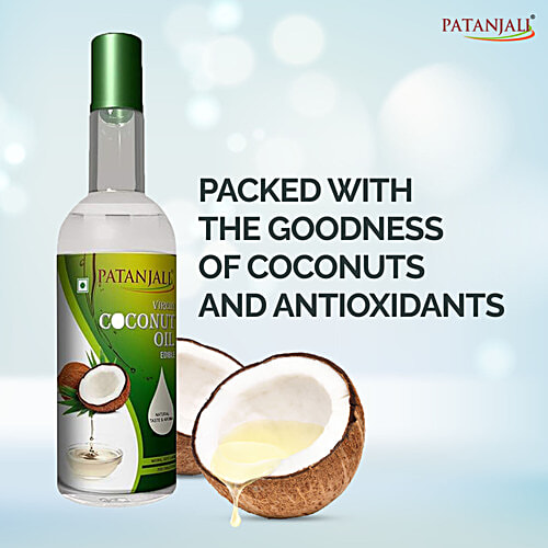 Patanjali Virgin Coconut Oil, 250 ml Bottle Edible Oil for Cooking, Zero Cholesterol, Zero Trans Fatty Acids