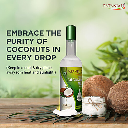 Patanjali Virgin Coconut Oil, 250 ml Bottle Edible Oil for Cooking, Zero Cholesterol, Zero Trans Fatty Acids
