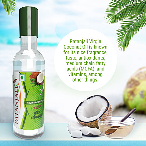 Patanjali Virgin Coconut Oil, 250 ml Bottle Edible Oil for Cooking, Zero Cholesterol, Zero Trans Fatty Acids
