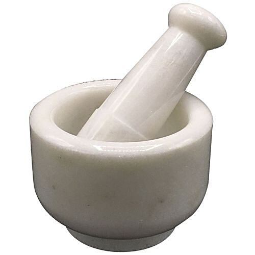 Kvg Kharal Mortar & Pestle/Okhli & Musal Set - No 4, White Marble, 1 pc  For Grinding & Crushing, Easy to Use
