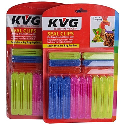 Kvg Sealing Clips - For Food Bag, Snack Pouch, Assorted, 15 pcs  