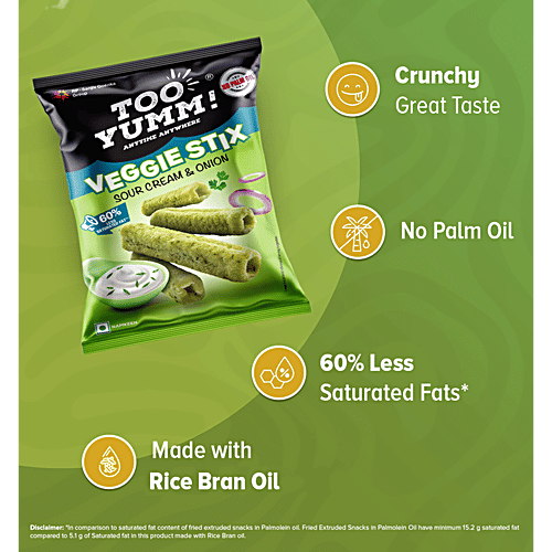 Too Yumm! Sour Cream & Onion Veggie Stix, 75 g Zero Cholesterol