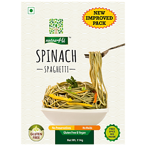 NutraHi Spinach Pasta - Spaghetti, 114 g Gluten Free & No Preservatives